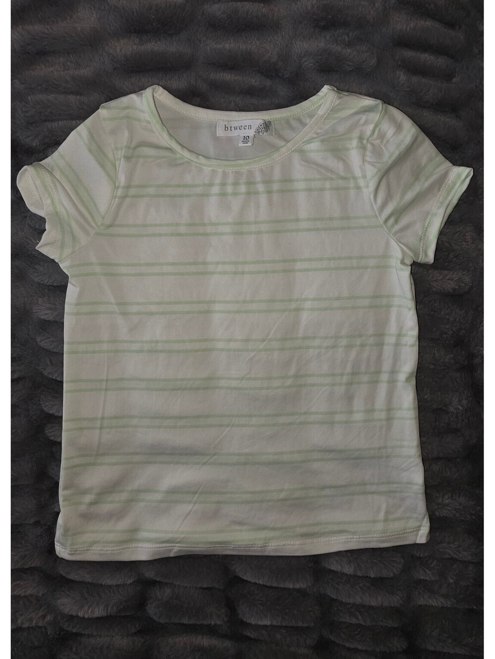 btween Girls White and Light Green Striped Short Sleeve Top Size 10